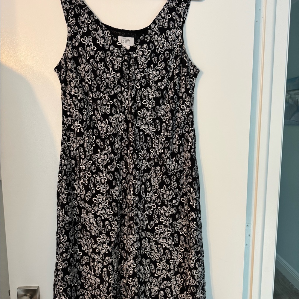 LOFT Black and White Patterned Midi Dress